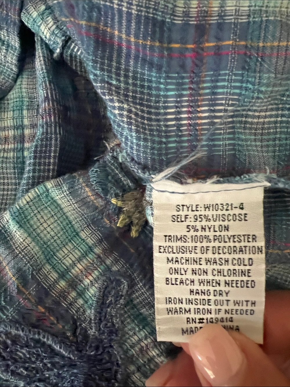 JOHNNY WAS Blue Plaid Embroidered Aimee Puff Sleeve Peasant Top Women's LARGE - Picture 8 of 8